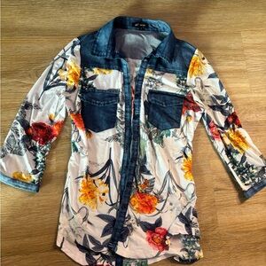 Floral Denim Button-Up Shirt